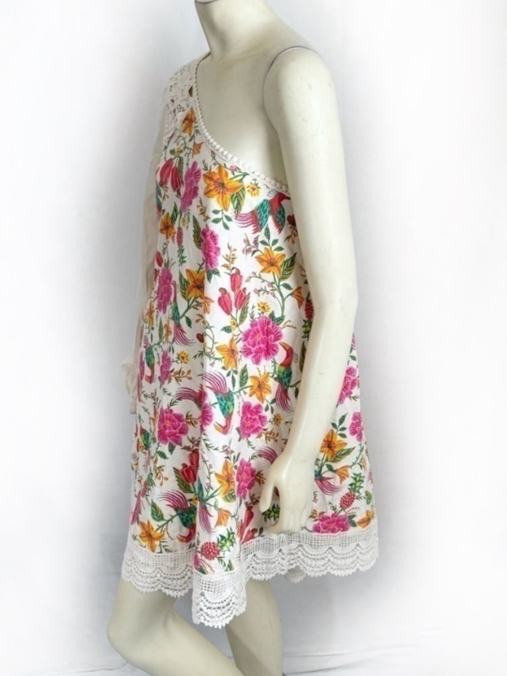 FARM Rio One-Shoulder Cream Floral Mini Dress with Pink & Green Accents - Picture 8 of 15